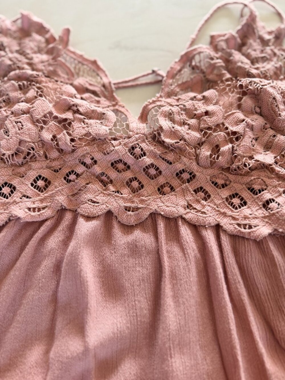 Free People Adella Slip Dress Mauve Pink Lace Boho Mini Dress Size M - Picture 8 of 16